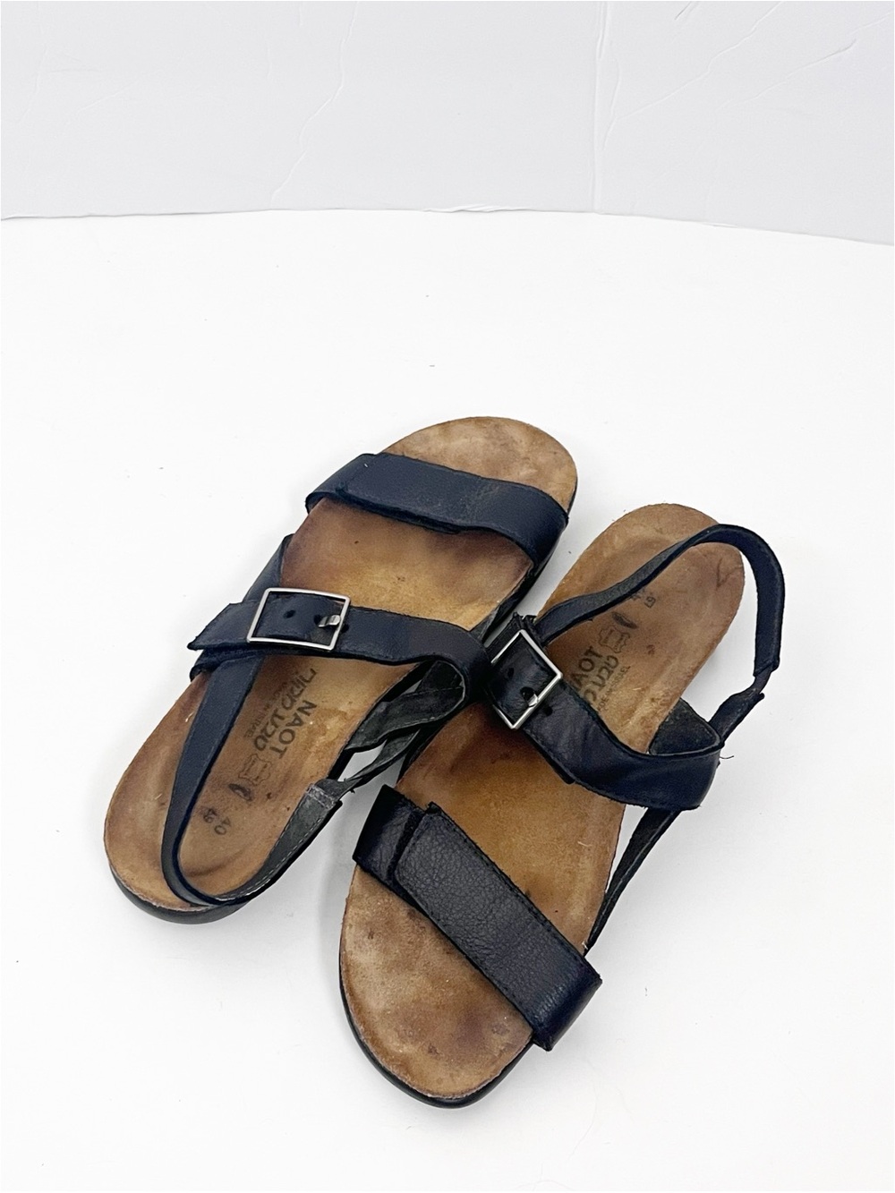 NAOT Norah Black Leather Adjust Hook And Loop Straps Arch Support Sandals Size 9